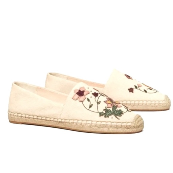 NEW Tory Burch Floral Embroidered Embellished Espadrilles Size 9 - Picture 1 of 7